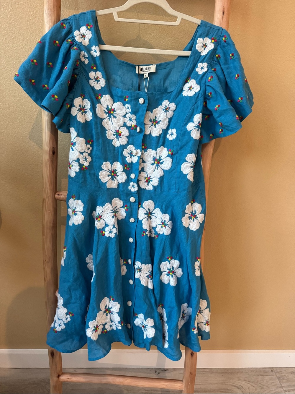 MOCE Kids' Teal Blue Floral Button-Front Dress